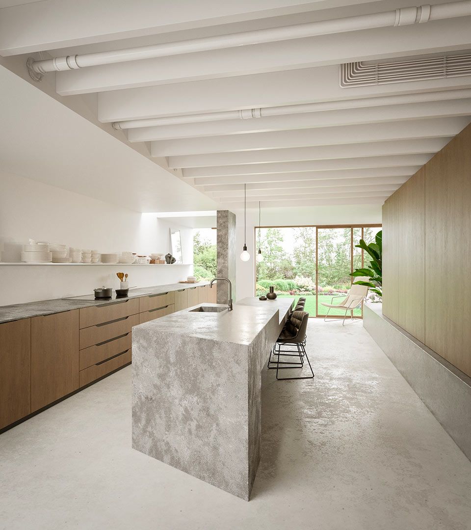 countertop con piano in marmo in cucina moderna