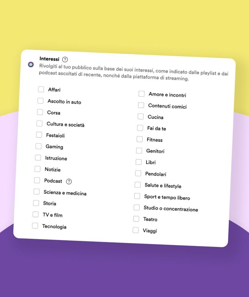 Interessi e comportamenti - Spotify Ads